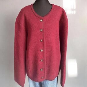Vintage Tally-Ho Red Wool Cardigan Brass Buttons Grandpa Core Dark Academia
